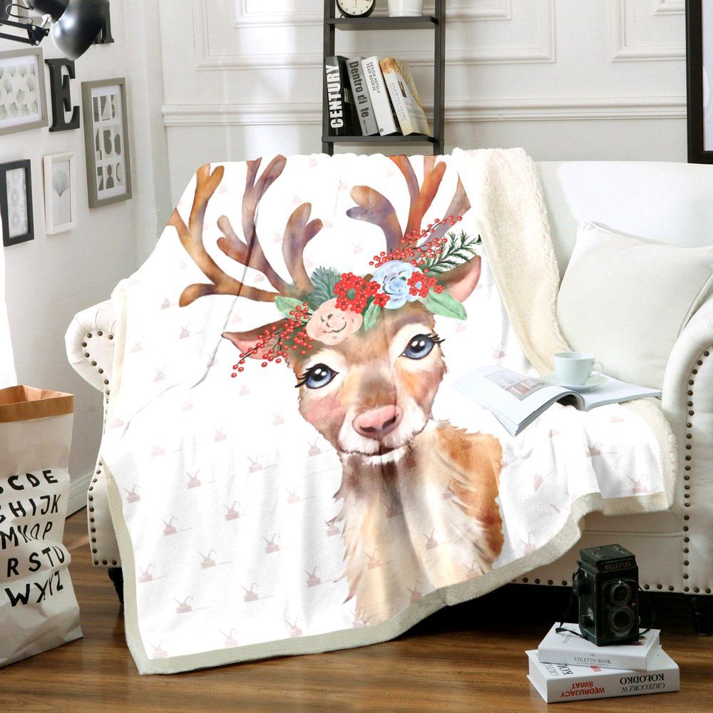 Christmas Reindeer Sherpa Fleece Blanket