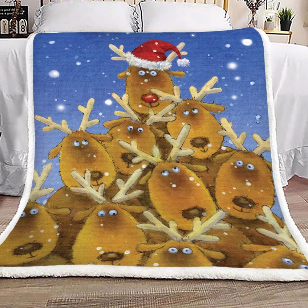 Christmas Reindeer Sherpa Fleece Blanket