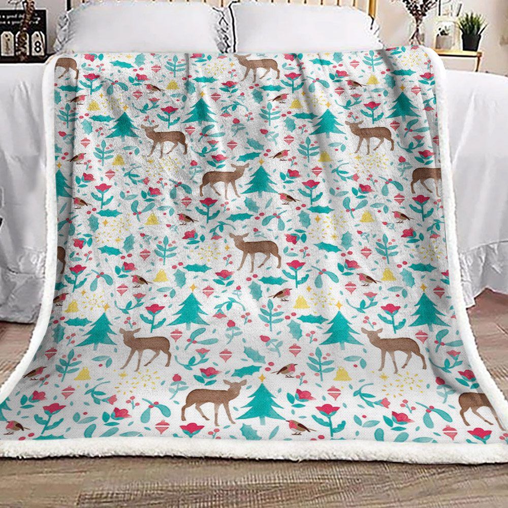 Christmas Reindeer Sherpa Fleece Blanket