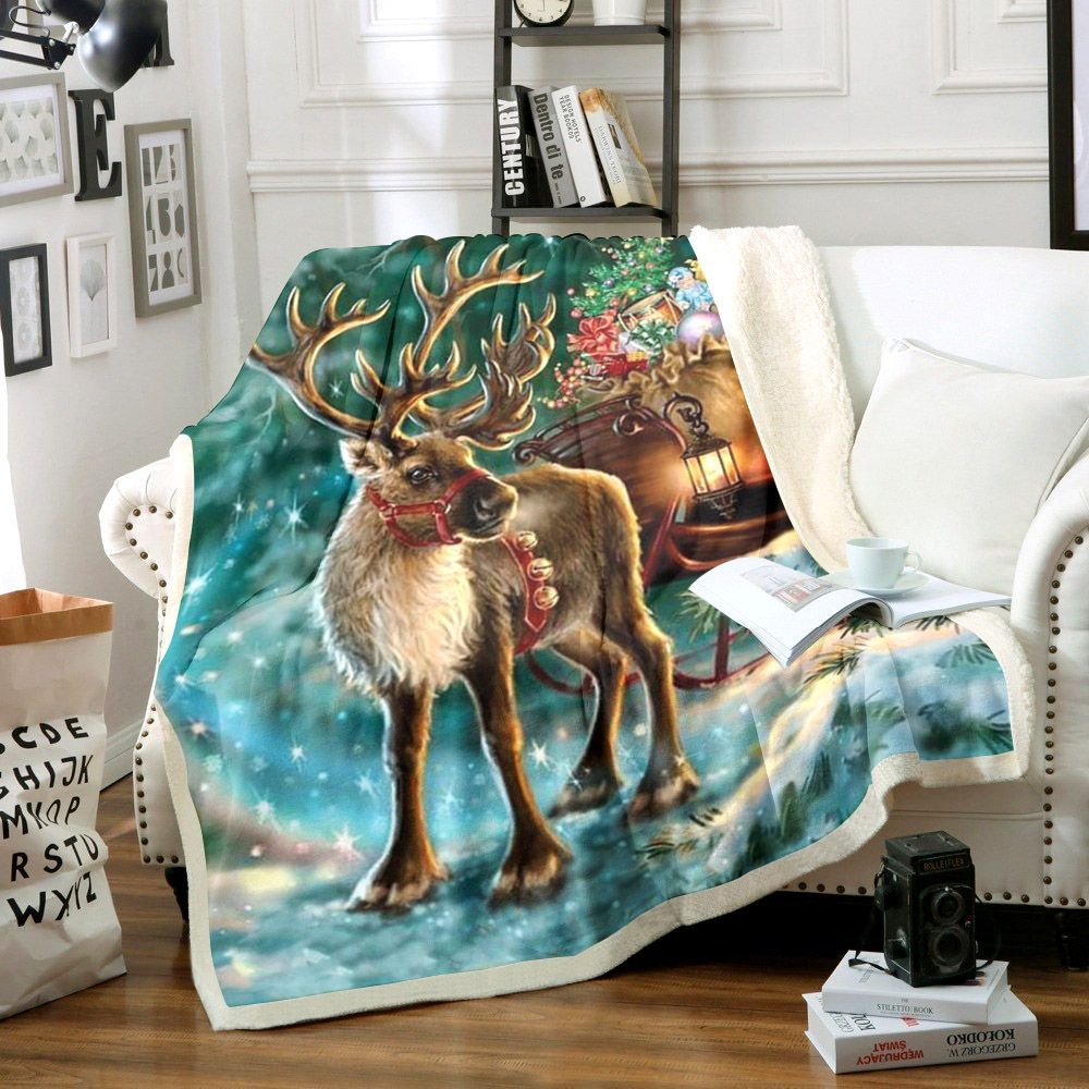 Christmas Reindeer Sherpa Fleece Blanket