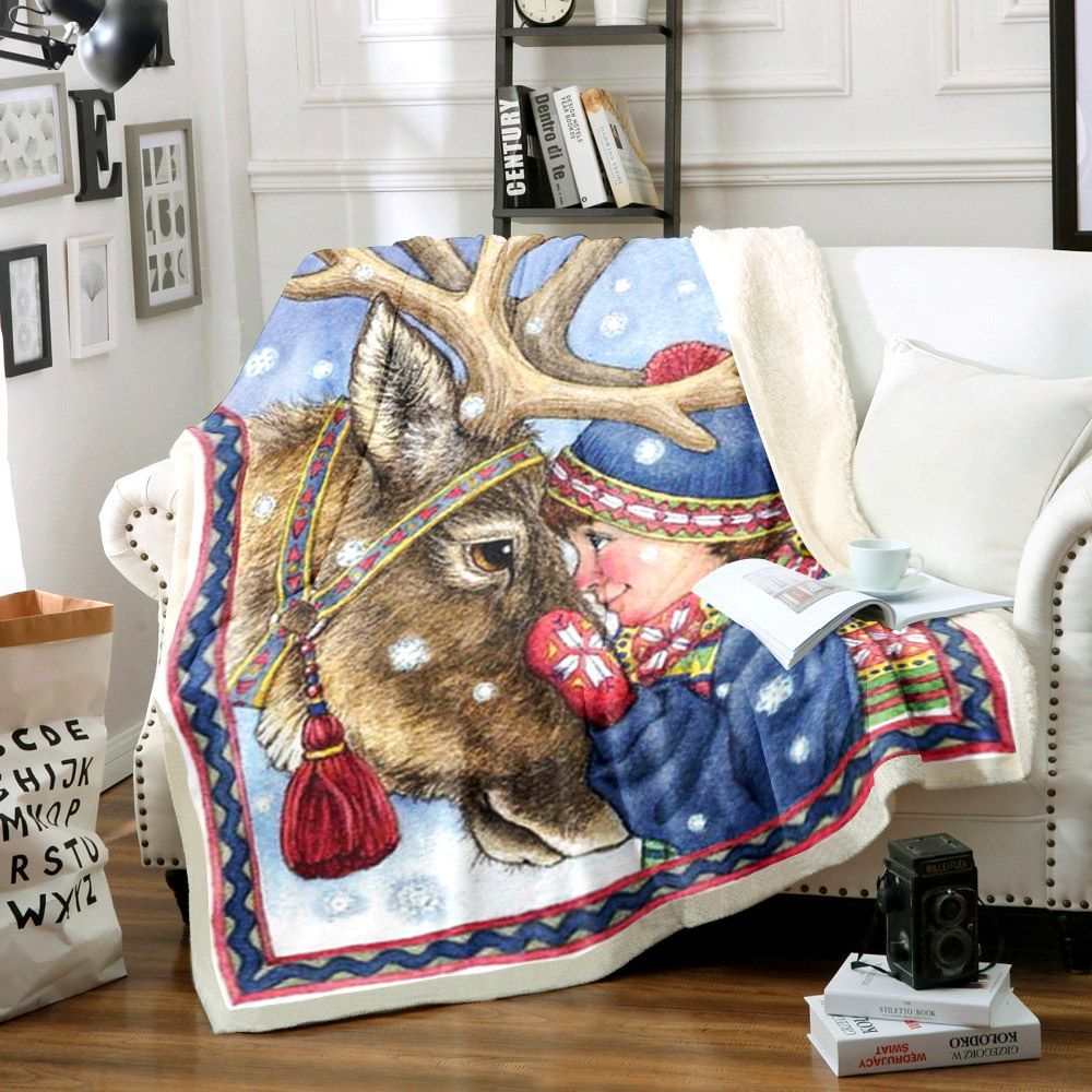 Christmas Reindeer Sherpa Fleece Blanket