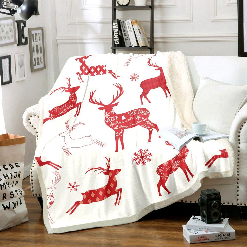 Christmas Reindeer Sherpa Fleece Blanket