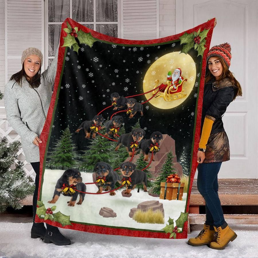 Christmas Rottweiler Sherpa Fleece Blanket