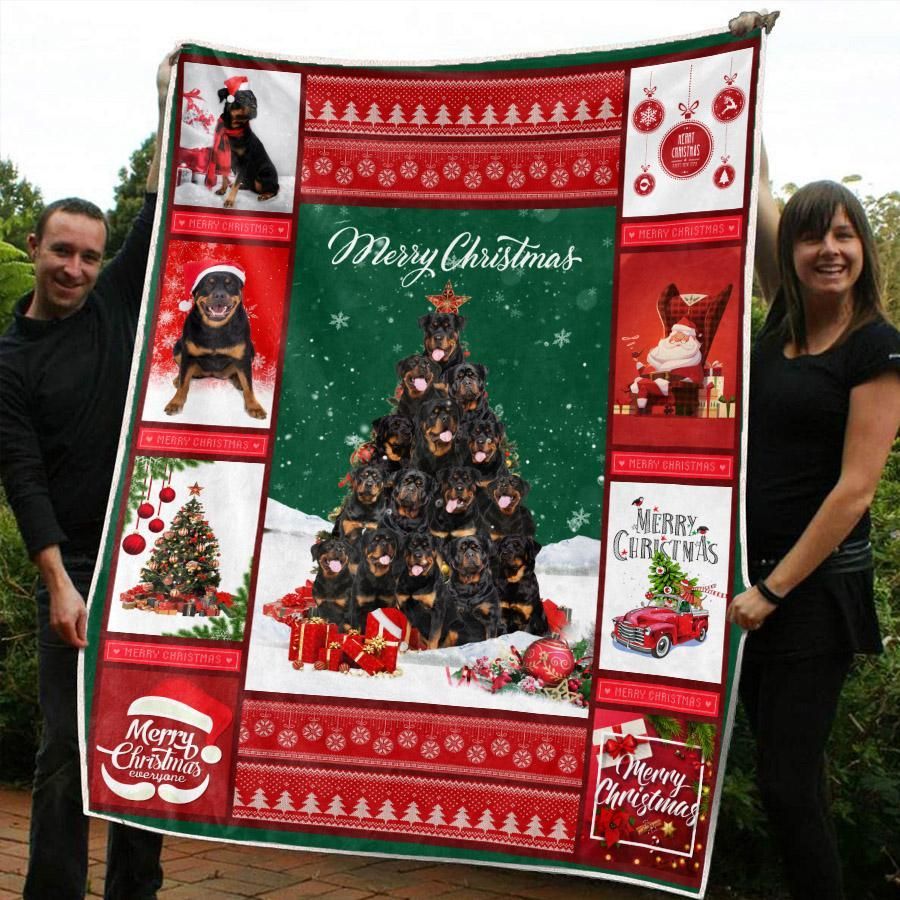 Christmas Rottweiler Sherpa Fleece Blanket