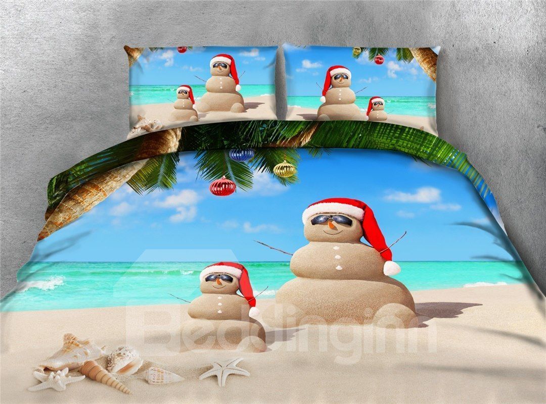 Christmas Sand Man And Beach Bedding Set