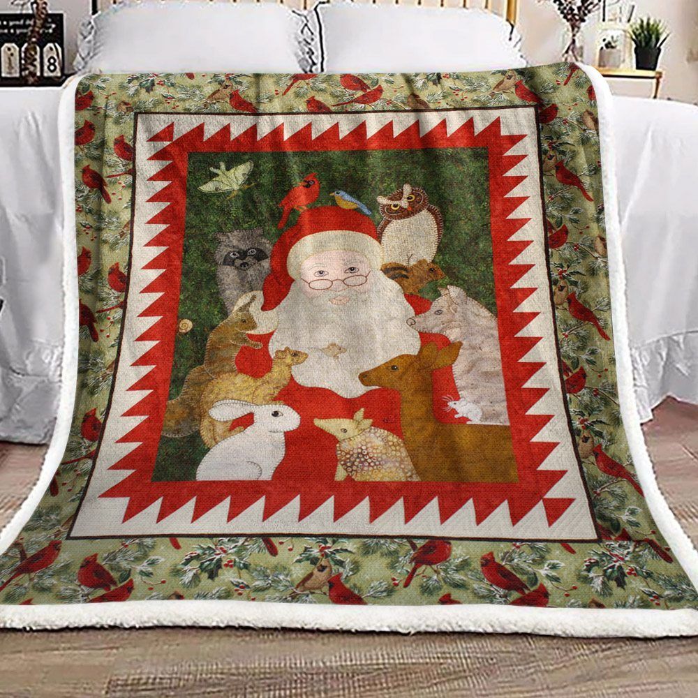 Christmas Santa Claus Cardinal Owl Deer Rabbit Squirrel Pig Sherpa Fleece Blanket