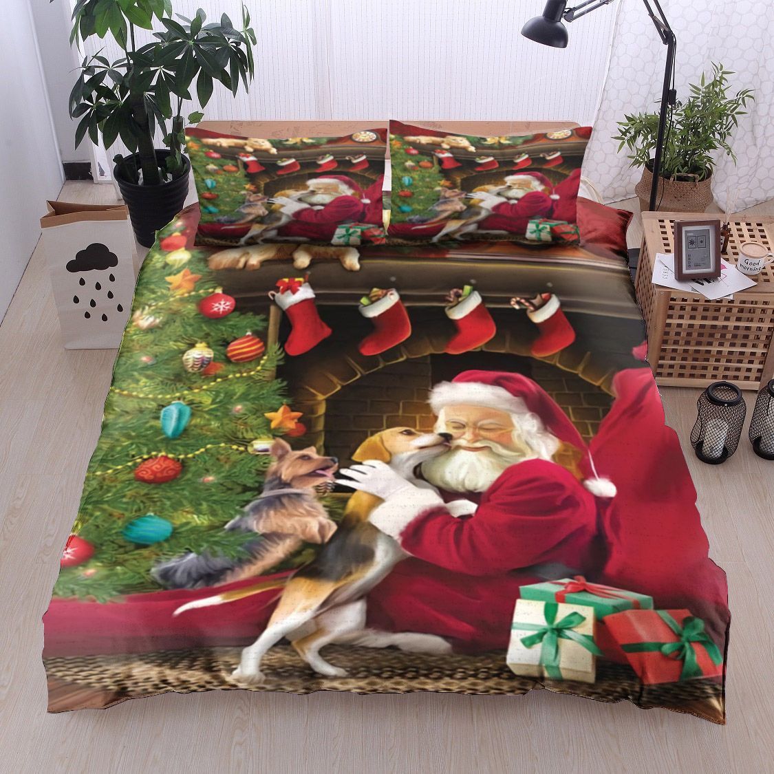 Christmas Santa Claus Cat Beagle Bedding Set