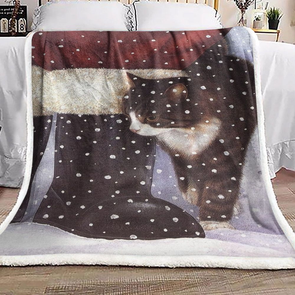 Christmas Santa Claus Cat Sherpa Fleece Blanket