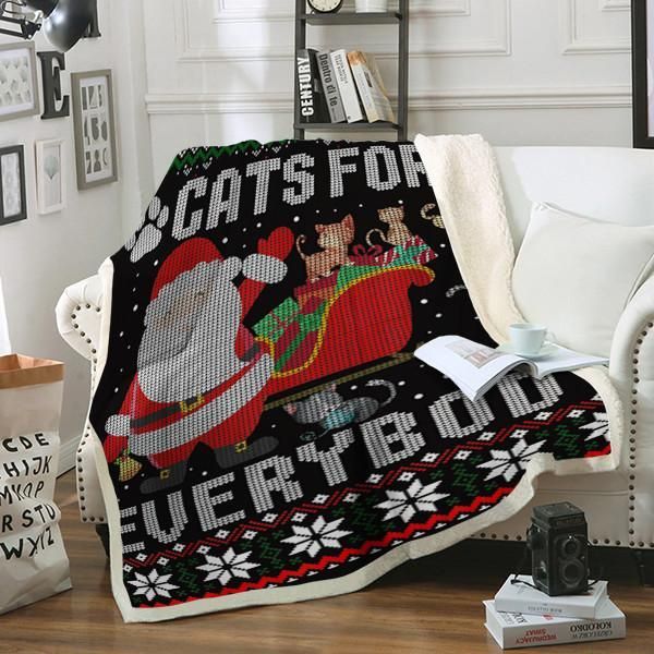 Christmas Santa Claus Cats For Everybody Sherpa Fleece Blanket