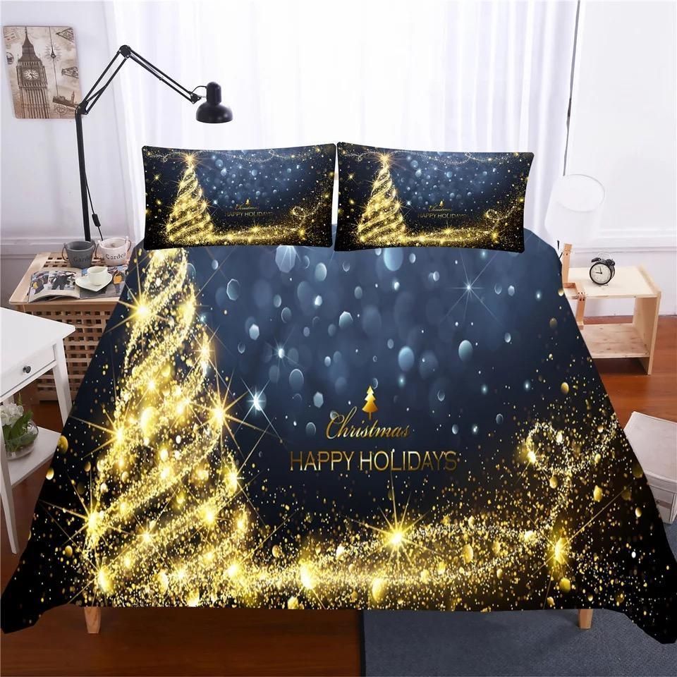 Christmas Santa Claus Lightning Pine Tree Bedding Set