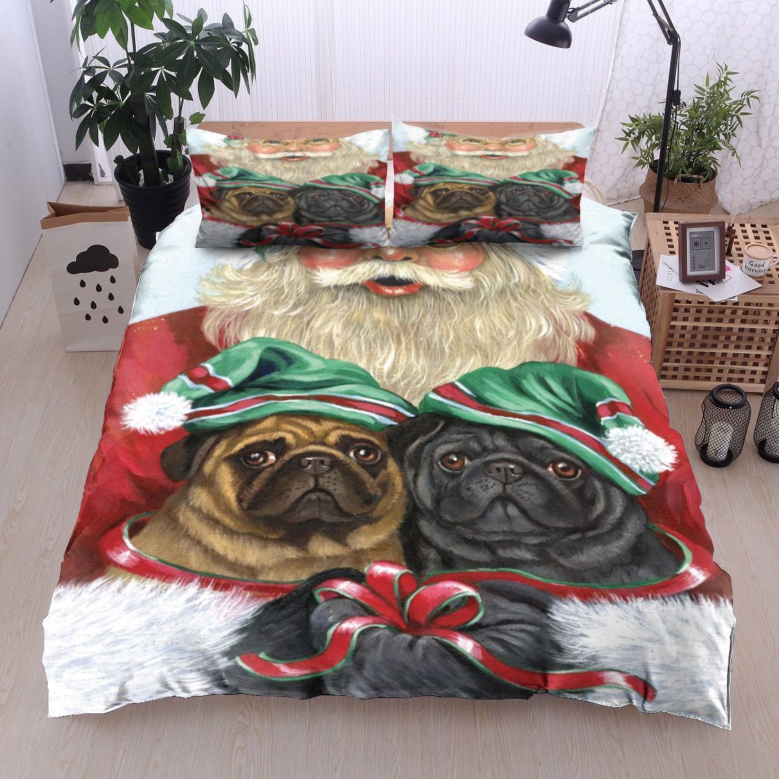 Christmas Santa Claus Pug Bedding Set