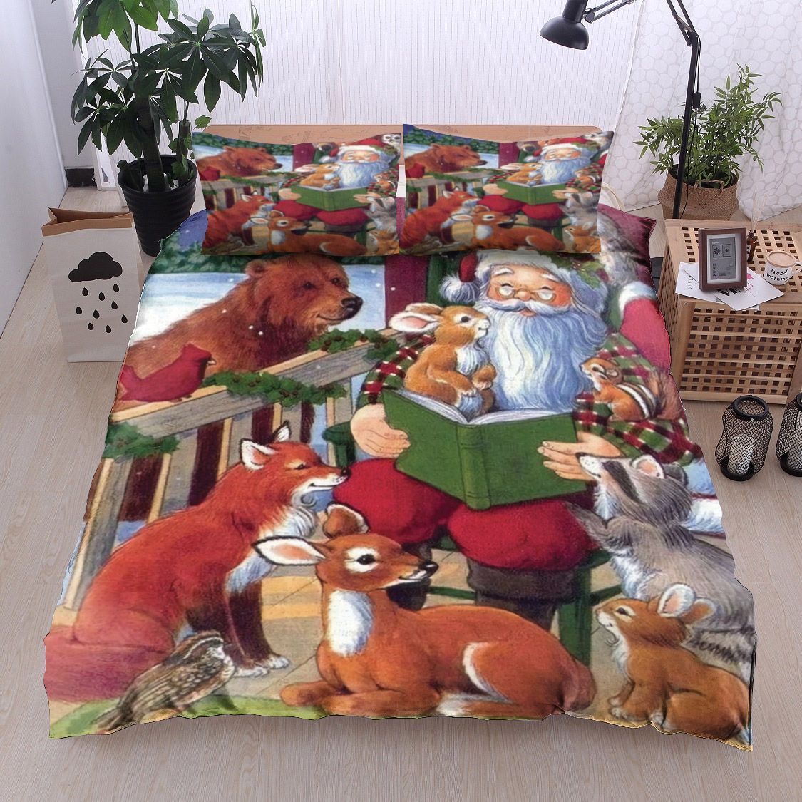 Christmas Santa Claus Rabbit Racoon Reindeer Deer Owl Fox Bear Bedding Set
