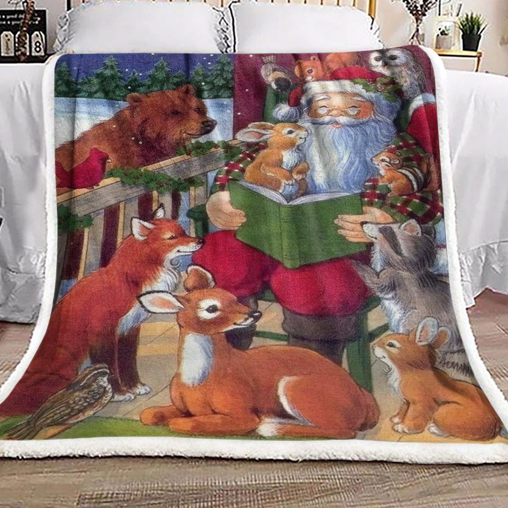 Christmas Santa Claus Rabbit Racoon Reindeer Deer Owl Fox Bear Sherpa Fleece Blanket