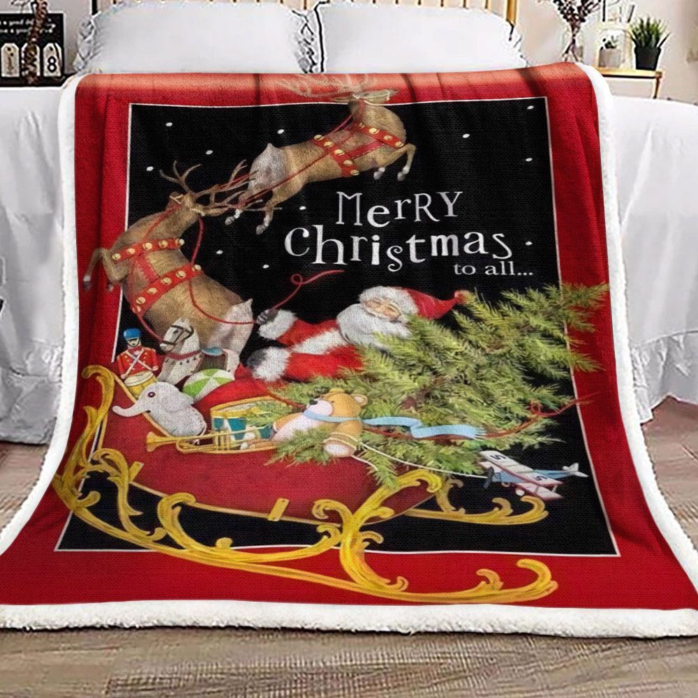 Christmas Santa Claus Reindeer Sherpa Fleece Blanket