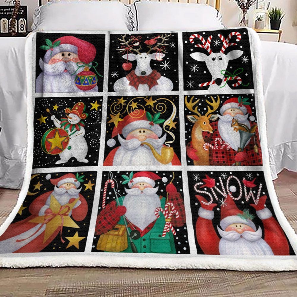 Christmas Santa Claus Reindeer Sherpa Fleece Blanket