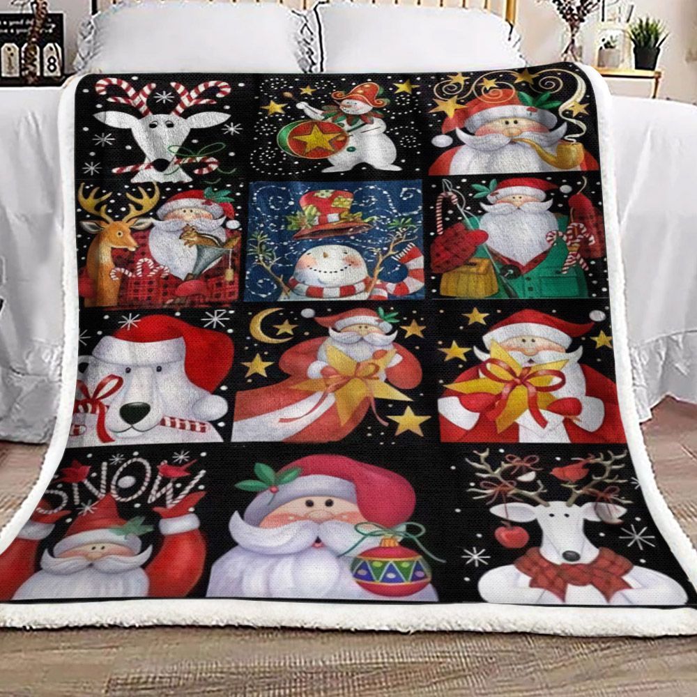 Christmas Santa Claus Reindeer Sherpa Fleece Blanket