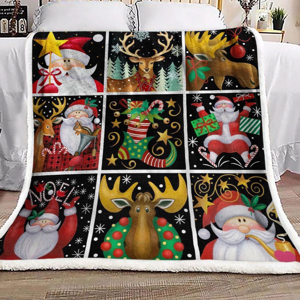 Christmas Santa Claus Reindeer Sherpa Fleece Blanket