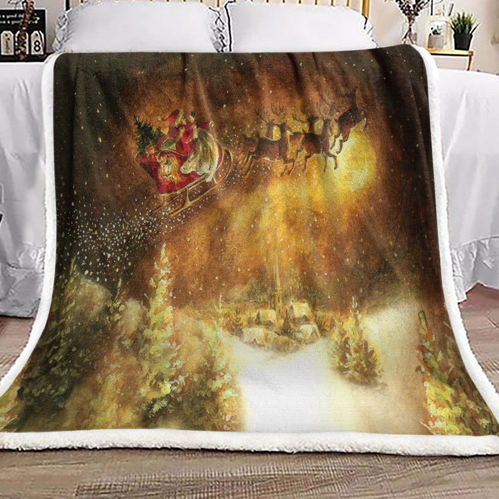 Christmas Santa Claus Reindeer Sherpa Fleece Blanket