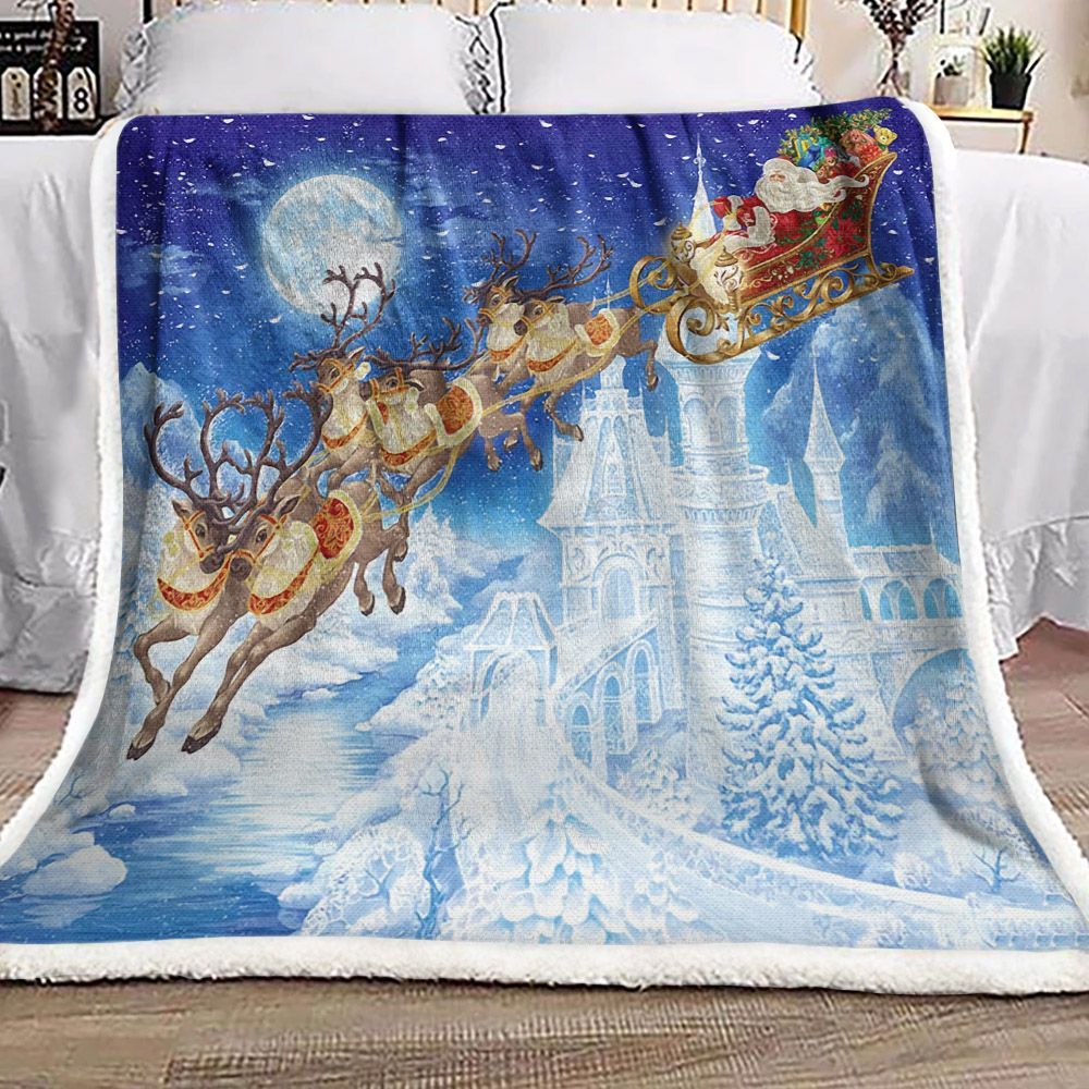 Christmas Santa Claus Reindeer Snow Sherpa Fleece Blanket