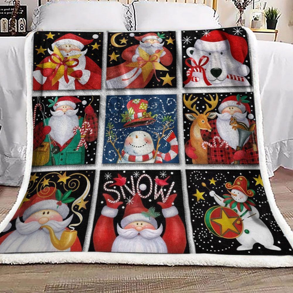 Christmas Santa Claus Reindeer Snowman Sherpa Fleece Blanket