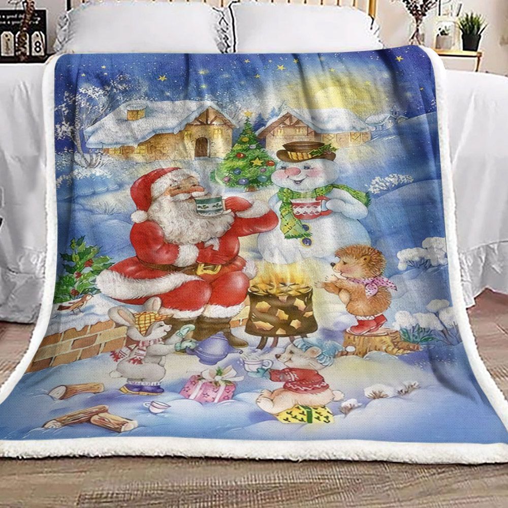 Christmas Santa Claus Snowman Sherpa Fleece Blanket