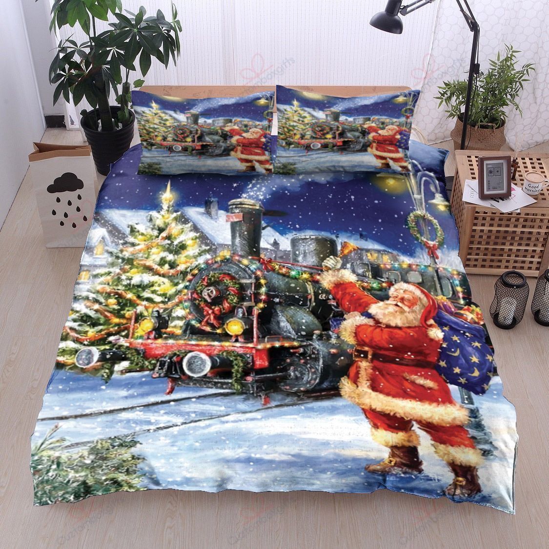 Christmas Santa Claus Train Bedding Set