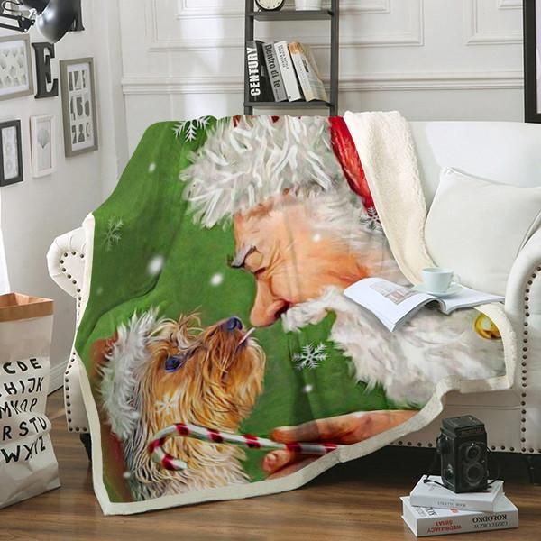 Christmas Santa Claus Yorkie Dog Sherpa Fleece Blanket