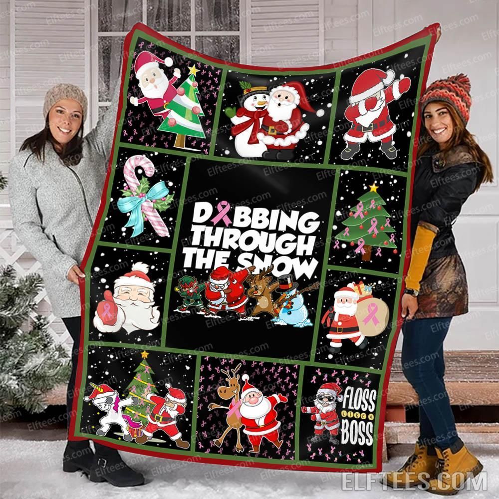 Christmas Santa Dabbing Cancer Sherpa Fleece Blanket