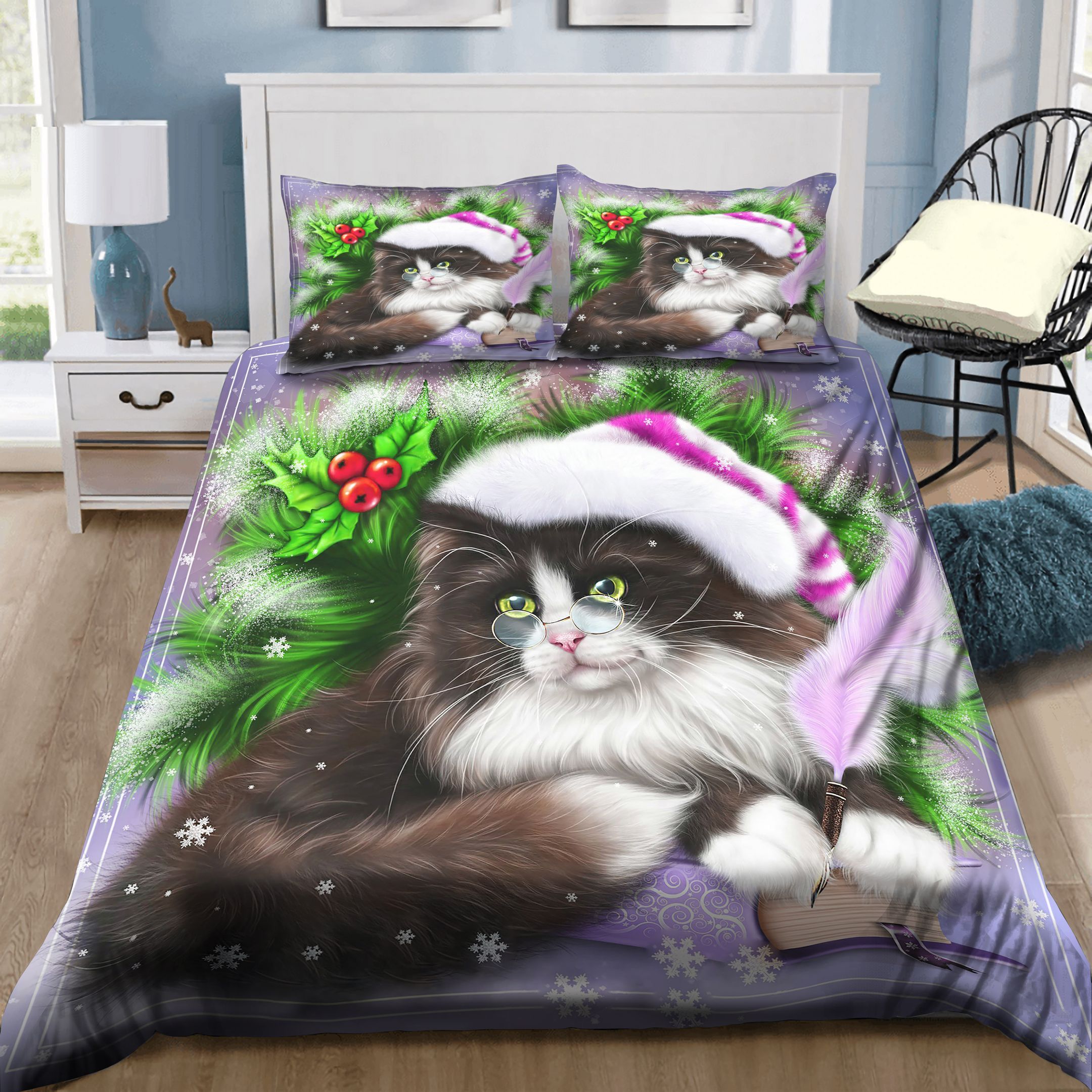 Christmas Santa Kitty Cat Bedding Set