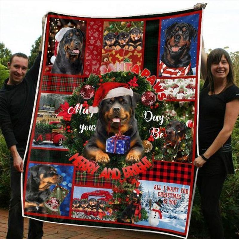 Christmas Santa Paws Rottweiler Sherpa Fleece Blanket