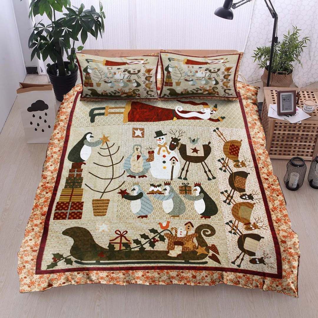 Christmas Santa Penguin Gift Reindeer Bedding Set