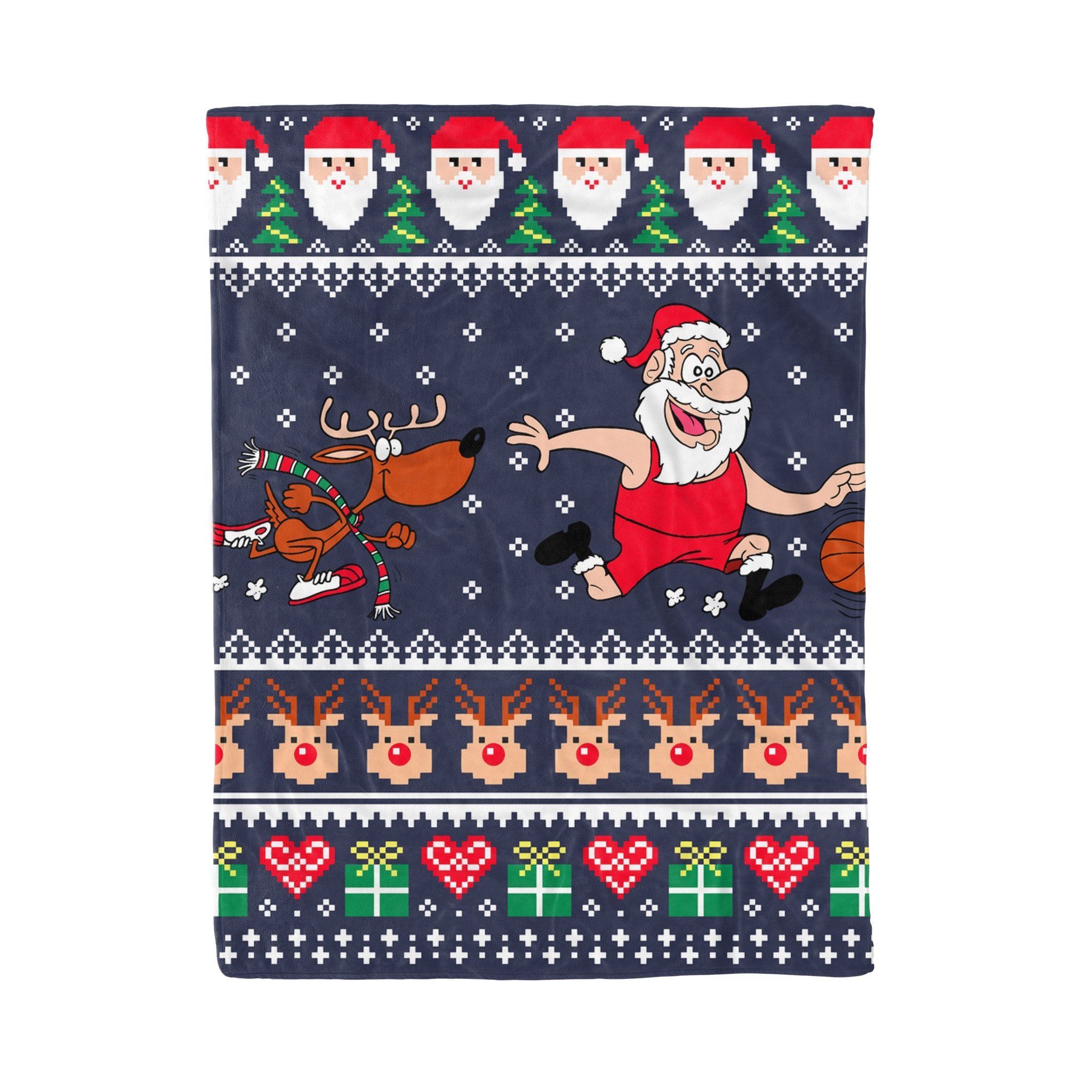 Christmas Santa Reindeer Sherpa Fleece Blanket