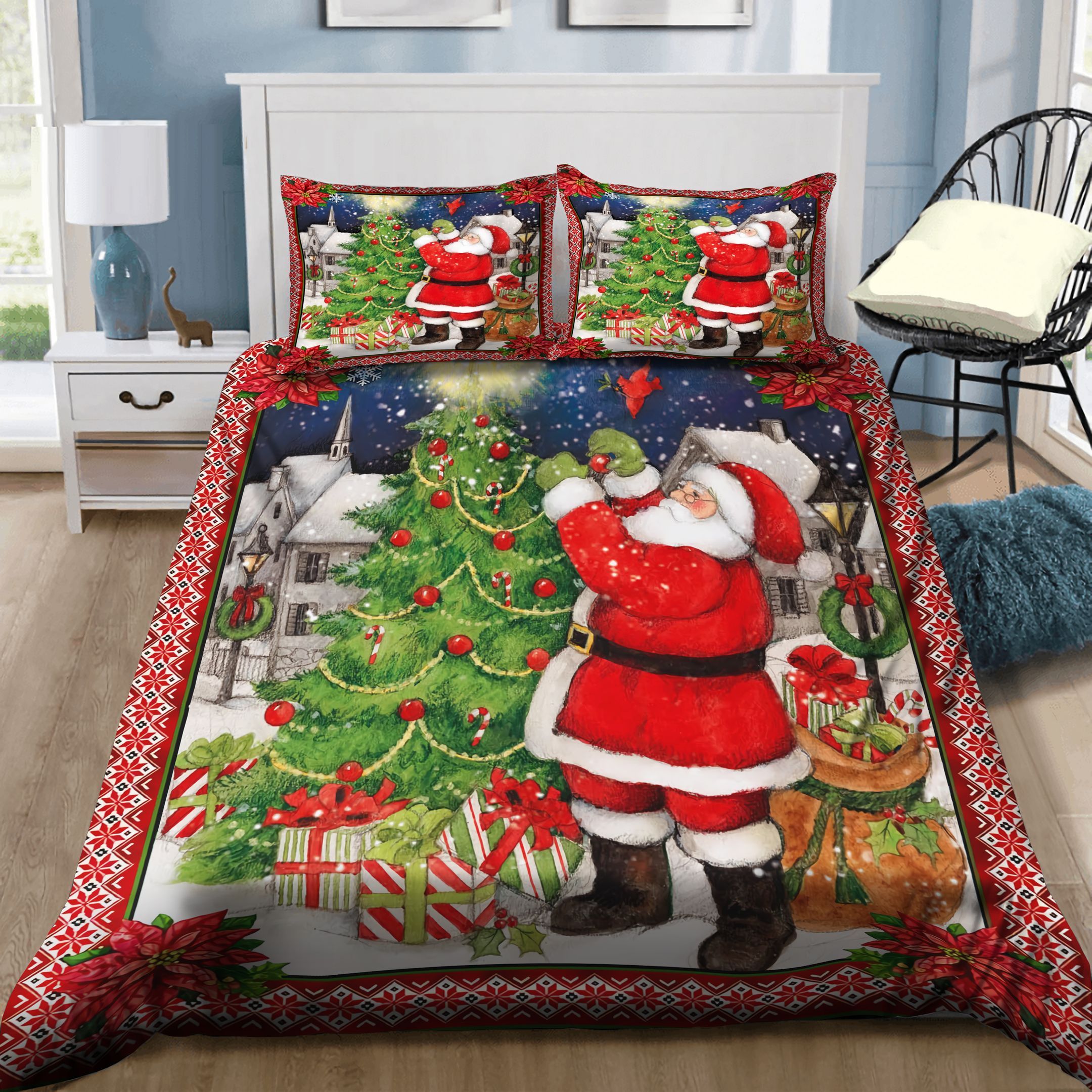 Christmas Santa With Cardinal Bedding Set