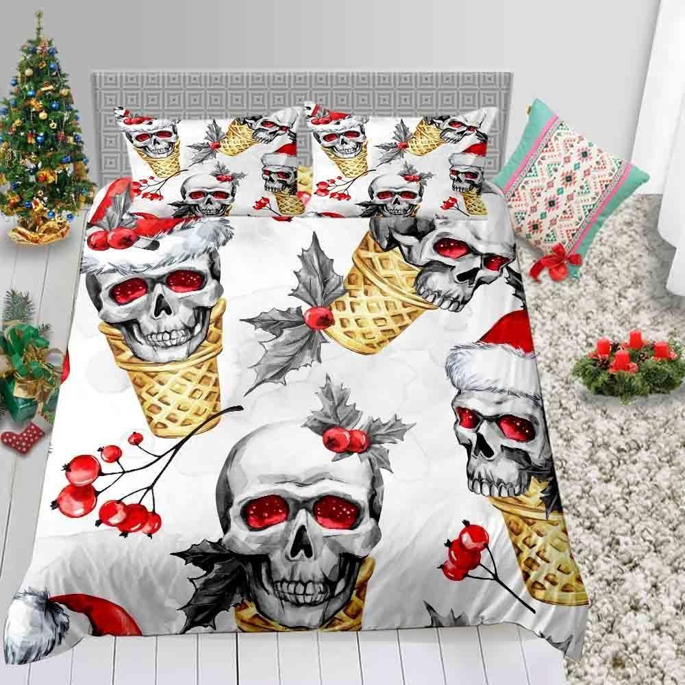Christmas Series Skull Over Printed Bedding Set