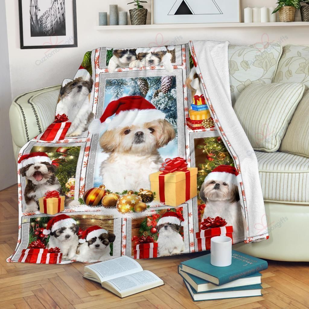 Christmas Shih Tzu Sherpa Fleece Blanket