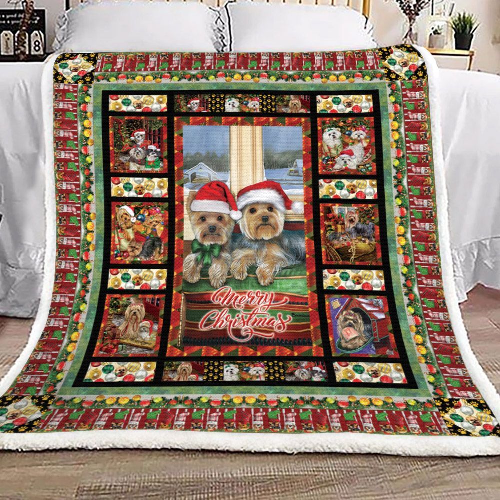 Christmas Shih Tzu Sherpa Fleece Blanket
