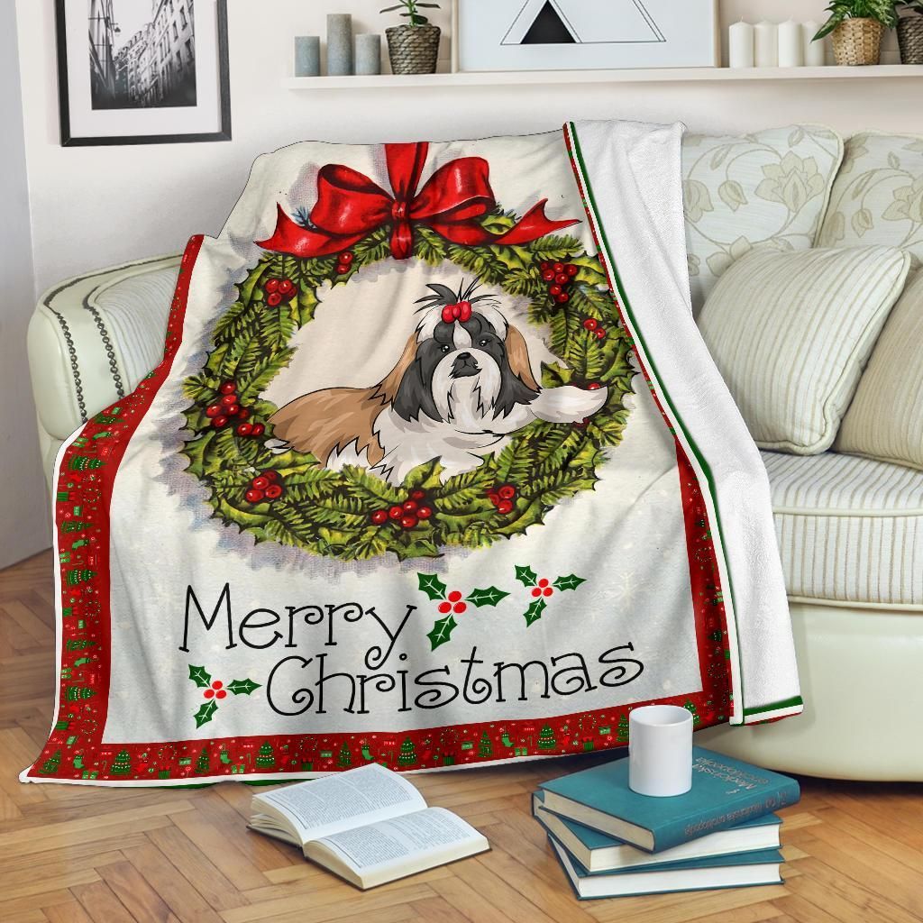 Christmas Shihtzu Sherpa Fleece Blanket
