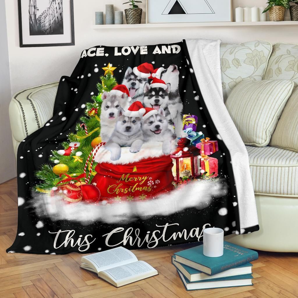 Christmas Siberian Husky Sherpa Fleece Blanket