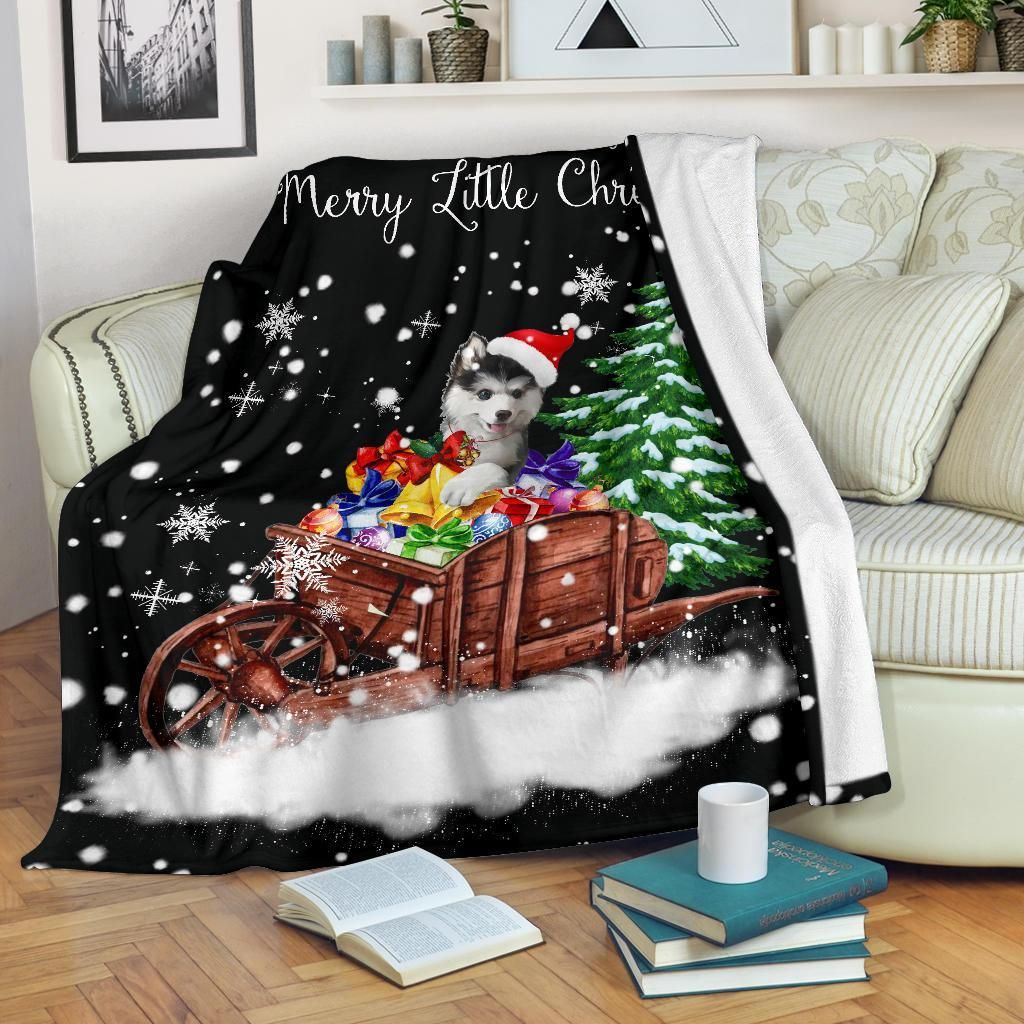Christmas Siberian Husky Sherpa Fleece Blanket