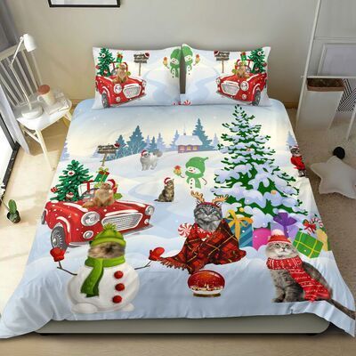 Christmas Snow Cat Bedding Set