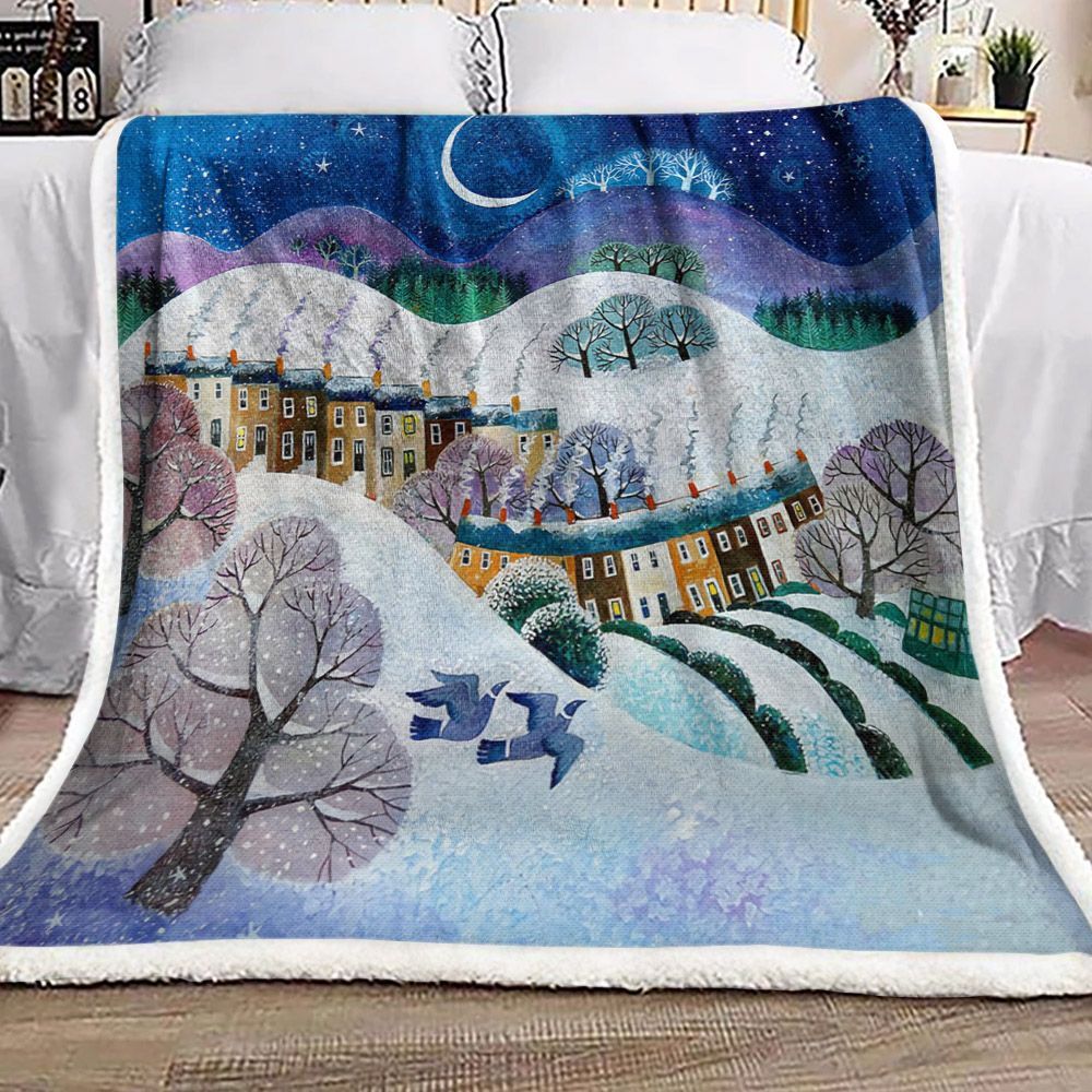 Christmas Snow House Sherpa Fleece Blanket