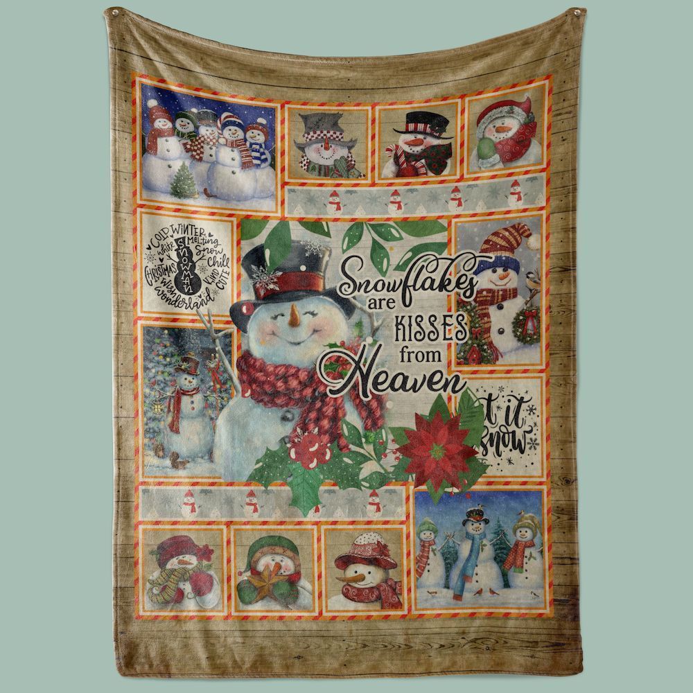Christmas Snowflakes Snowmans Sherpa Fleece Blanket