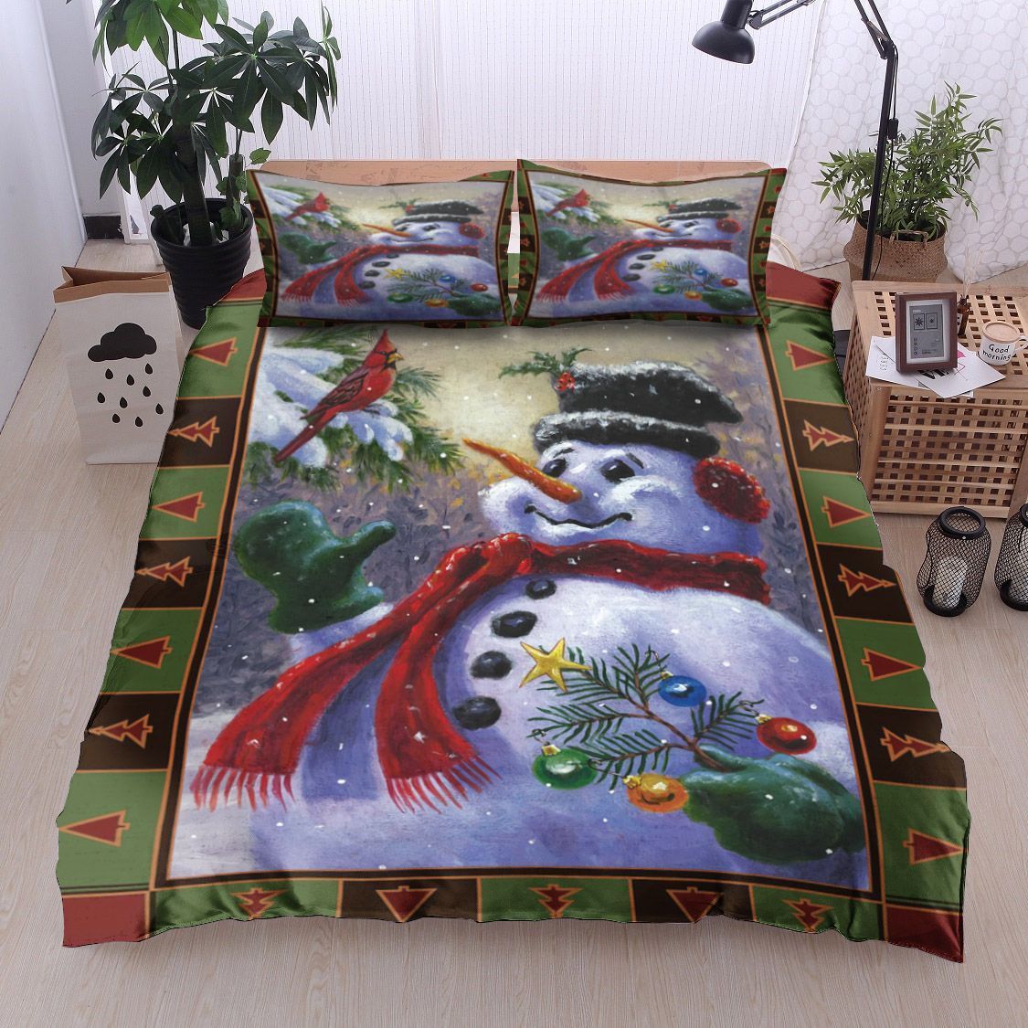 Christmas Snowman And Bird Bedding Set