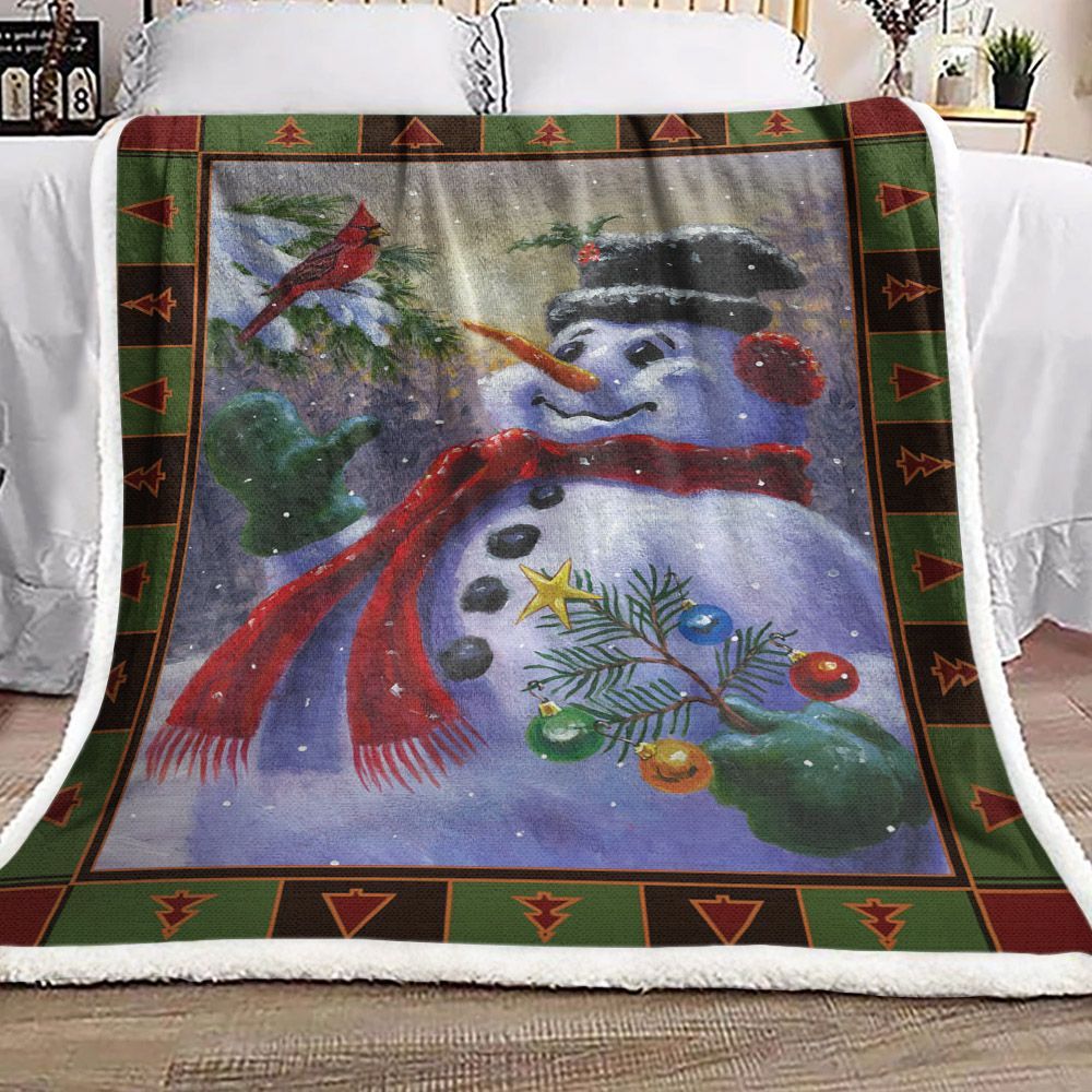 Christmas Snowman And Bird Sherpa Fleece Blanket