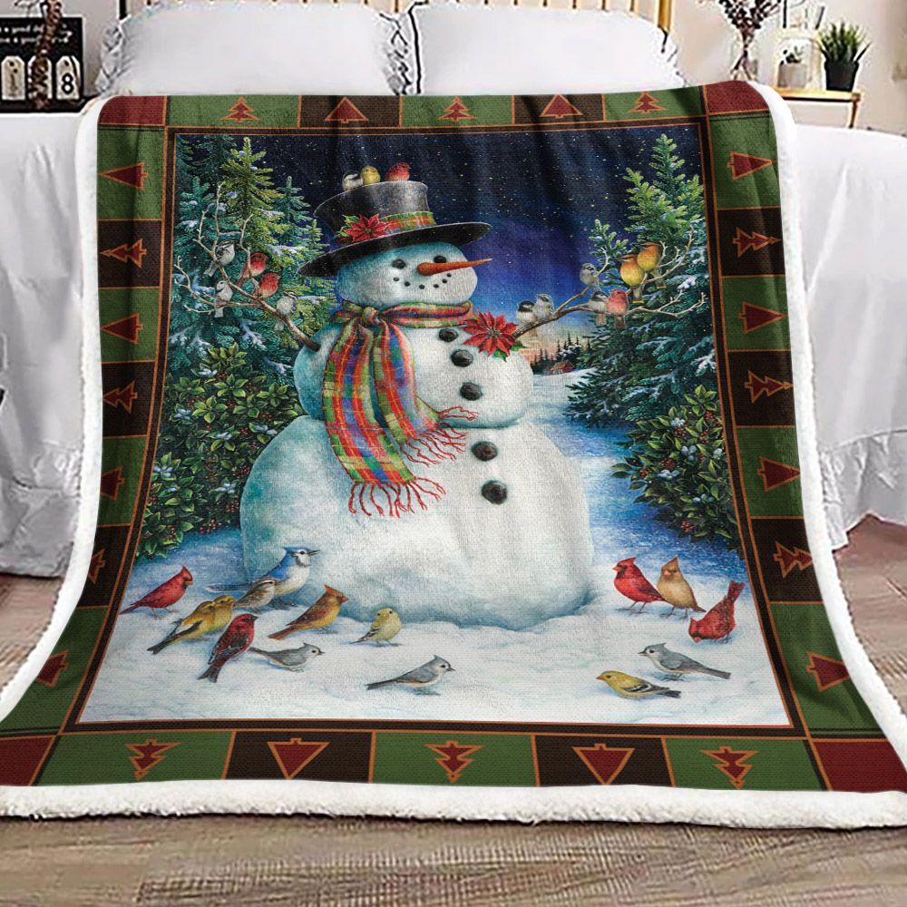 Christmas Snowman And Cardinal Sherpa Fleece Blanket