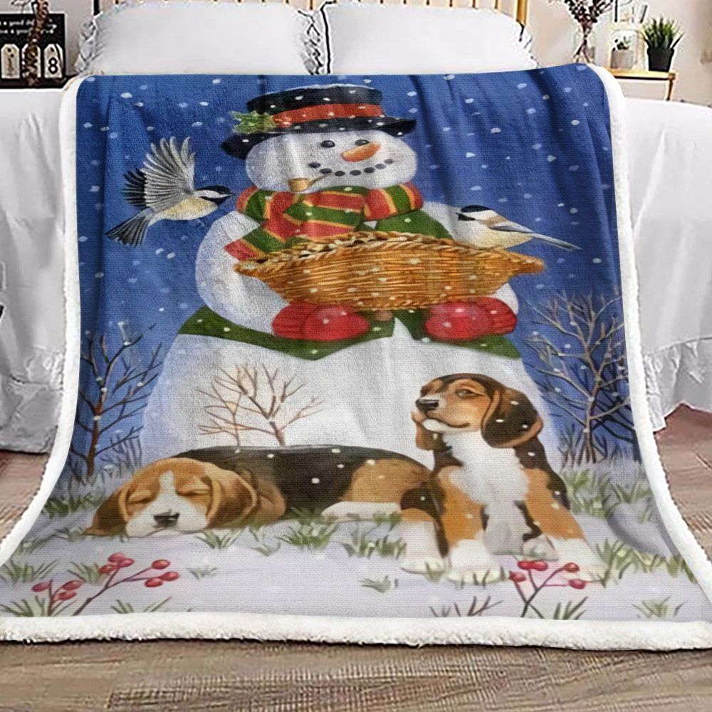 Christmas Snowman Beagle Sherpa Fleece Blanket