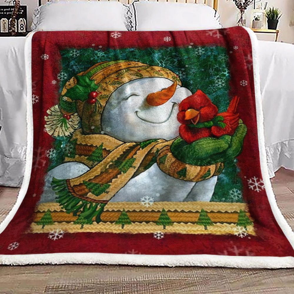 Christmas Snowman Cardinal Sherpa Fleece Blanket
