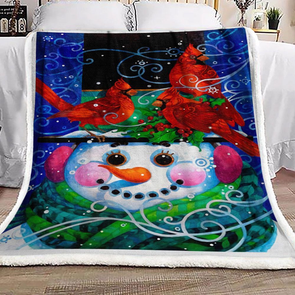 Christmas Snowman Cardinal Sherpa Fleece Blanket