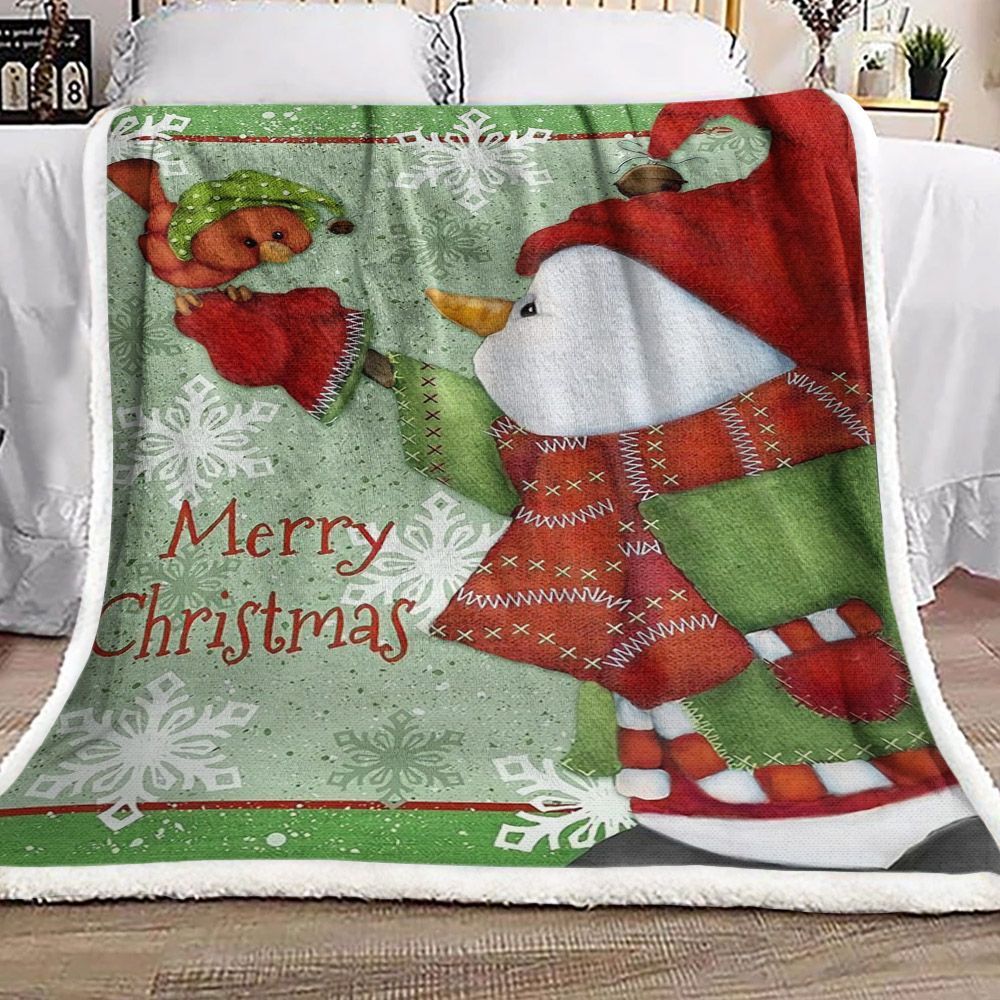 Christmas Snowman Cardinal Sherpa Fleece Blanket
