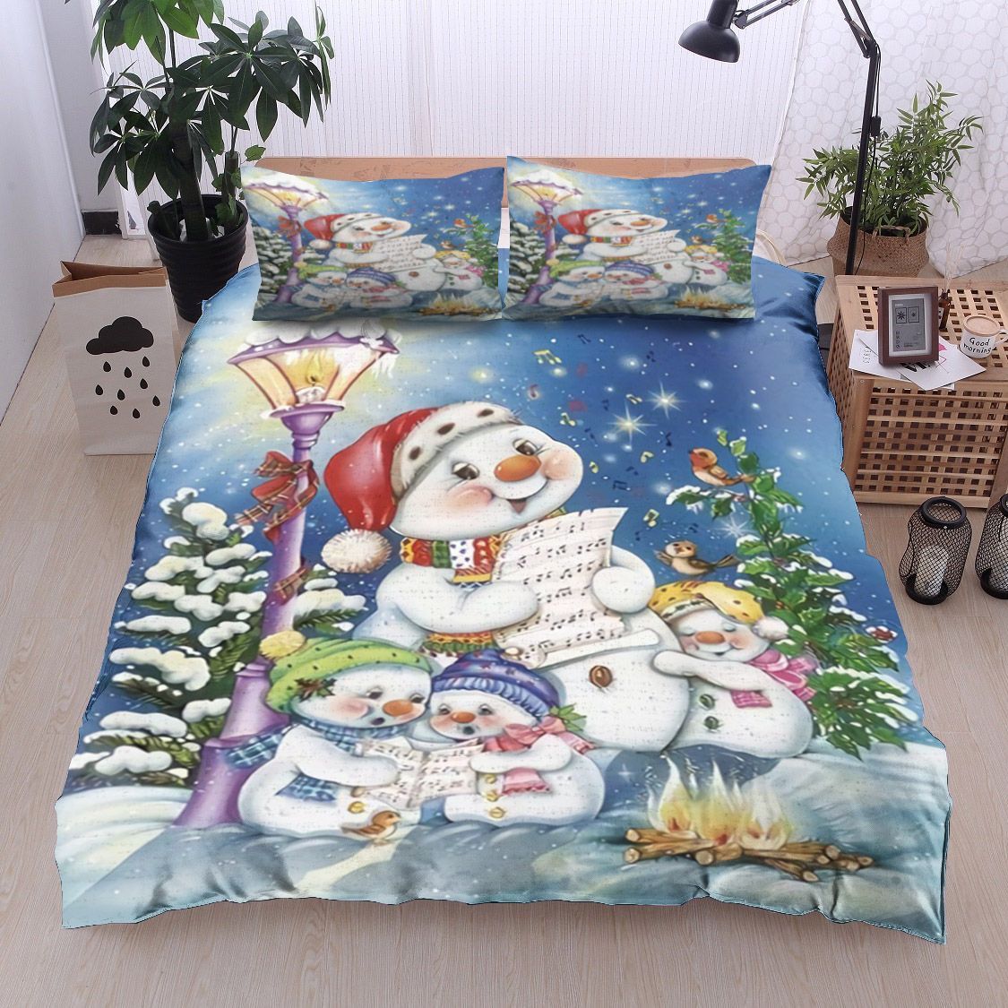 Christmas Snowman Cardinal Cat Bedding Set